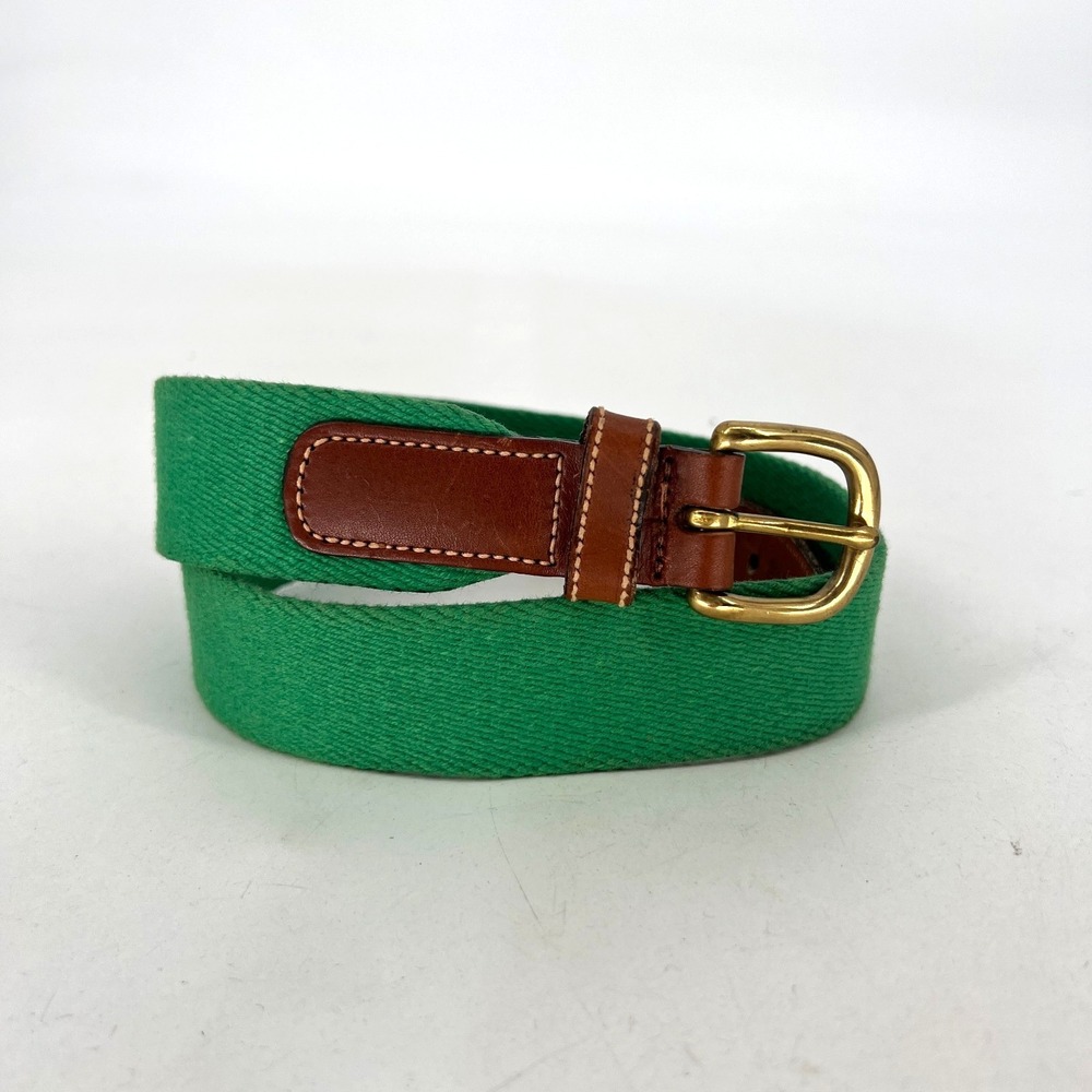 Vtg Dooney & Bourke At Ease Belt Womens 26 Green Canvas Brown Leather‎ Brass